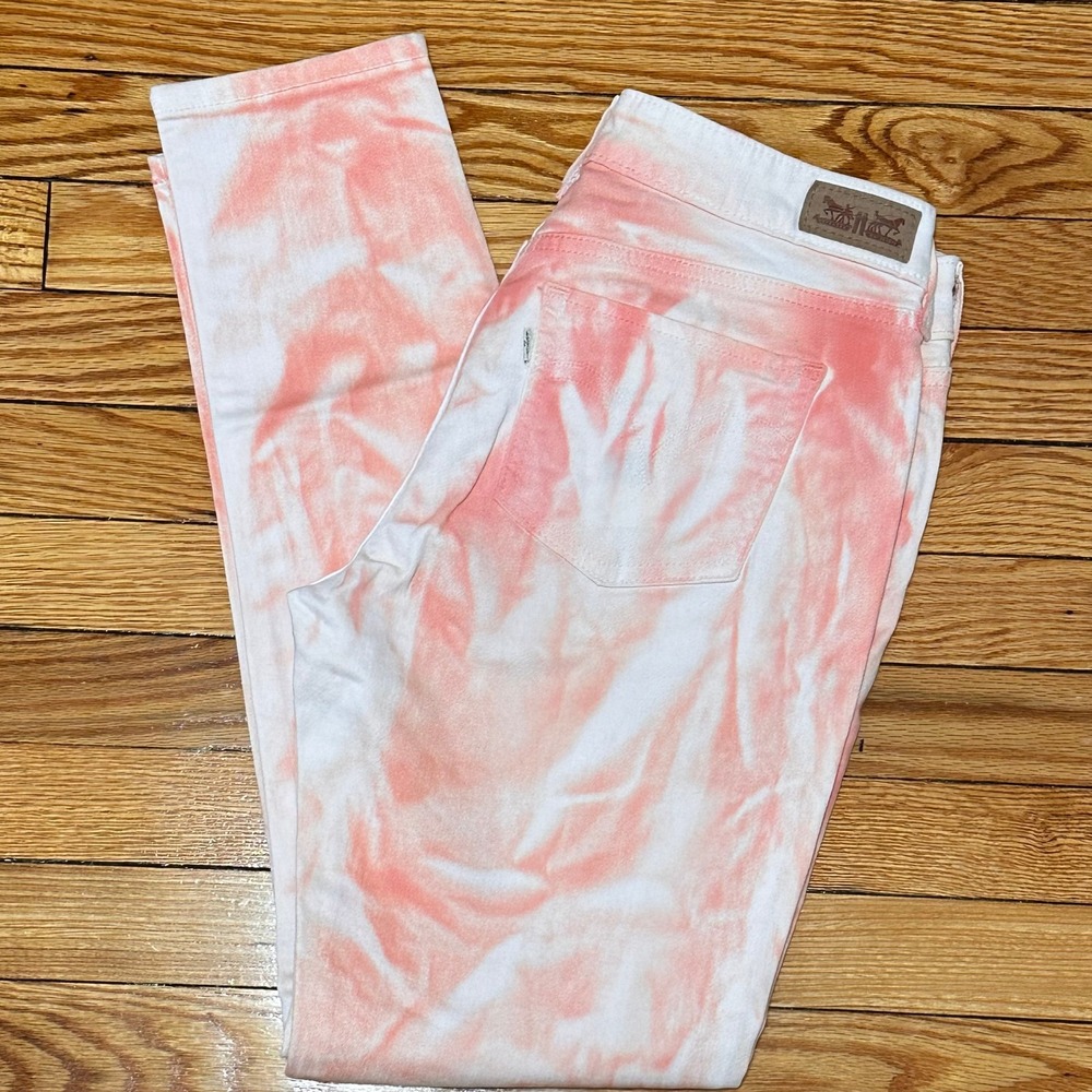 Levis Skinny Jeans Womens 31 Pink White Tie‎ Dye Bleached Low Rise Ankle Length